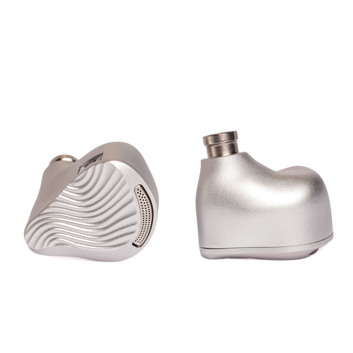 ZiiGaat x Jay's Audio Seraphim, faceplate view and side view of the silver shell and nozzle