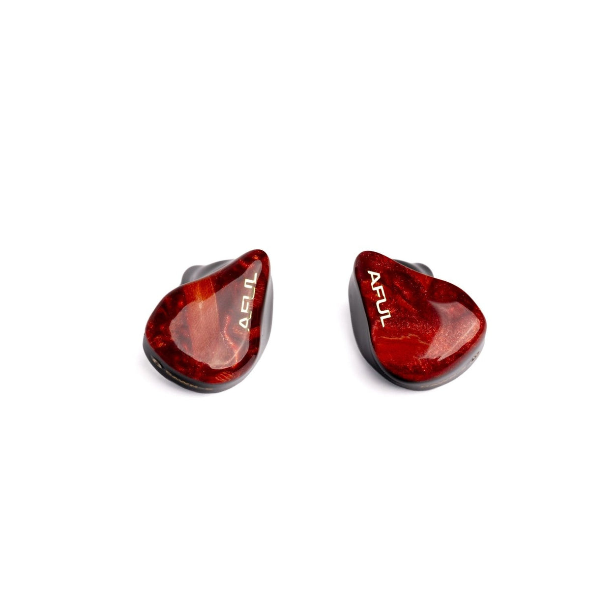 AFUL Dawn-X faceplates close up, red wood grain with gold lettering