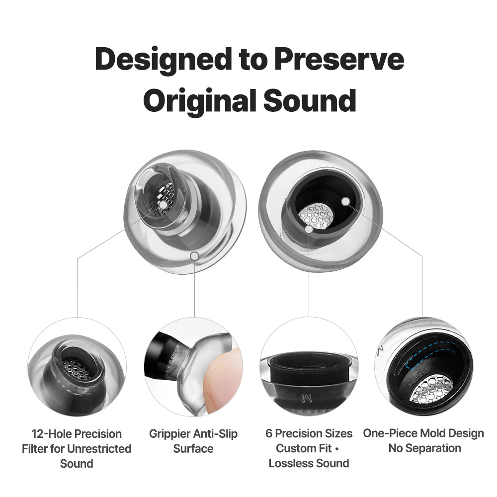 AZLA SednaEarfit Crystal 2 for AirPods Pro 3 design details: filter, grip surface and one-piece mould