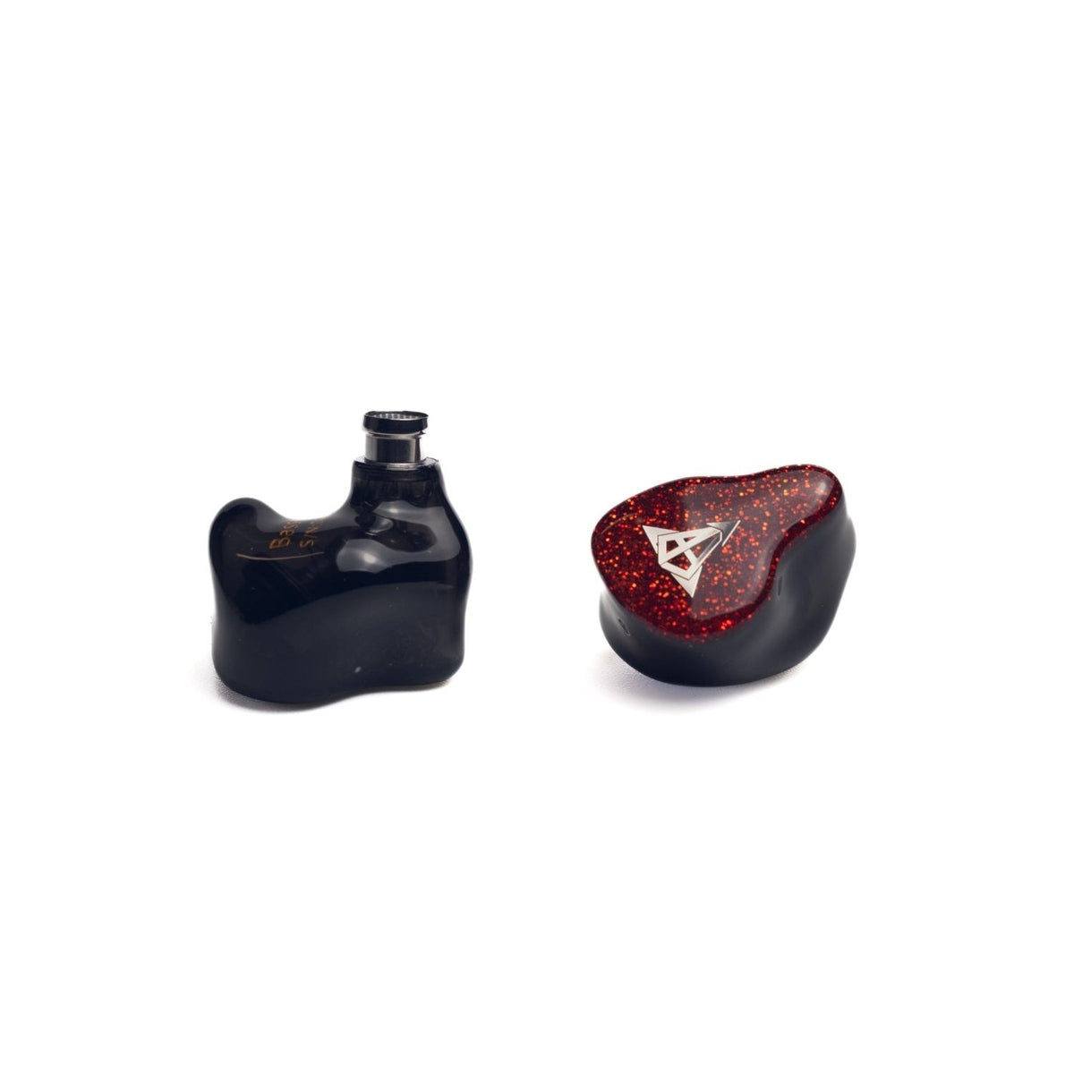 Hisenior Mega5EST Bass+ earpieces from the side and the front, showing the nozzle