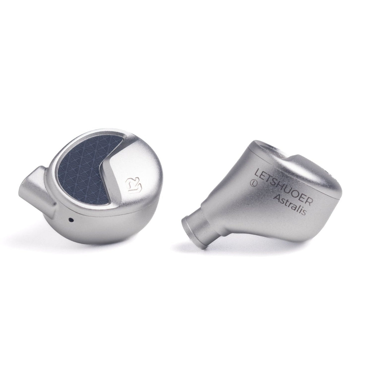 Letshuoer Astralis earpieces from the front and the side, with the engraved Letshuoer Astralis logo