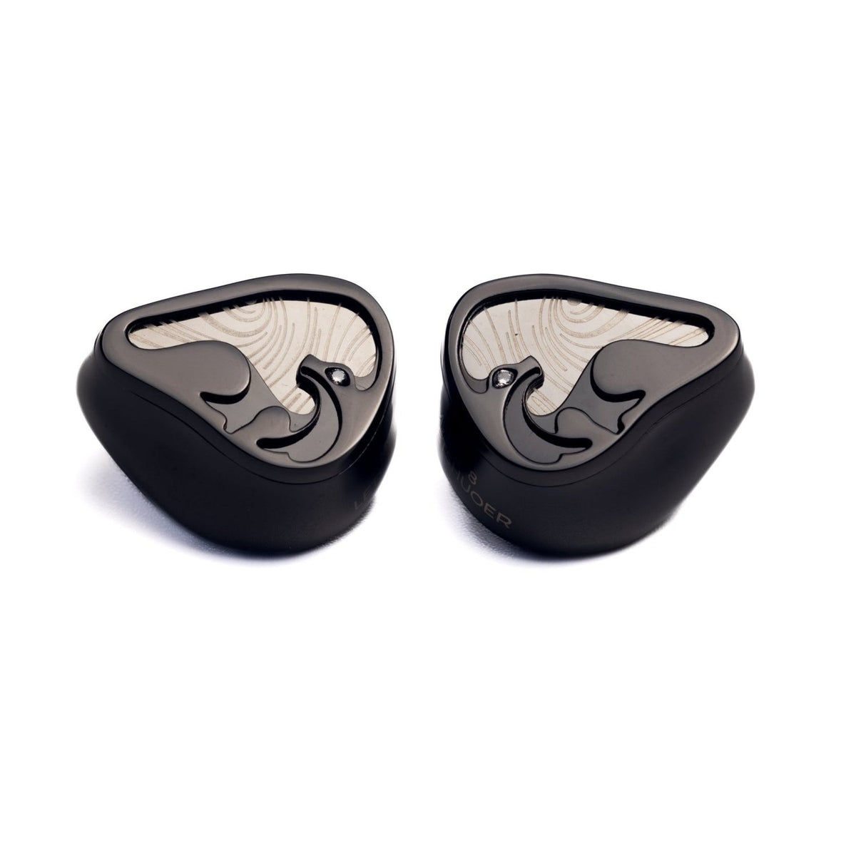 Letshuoer Mystic 8 faceplates close up, silver swirl pattern on black resin
