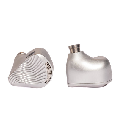 ZiiGaat x Jay's Audio Seraphim, faceplate view and side view of the silver shell and nozzle