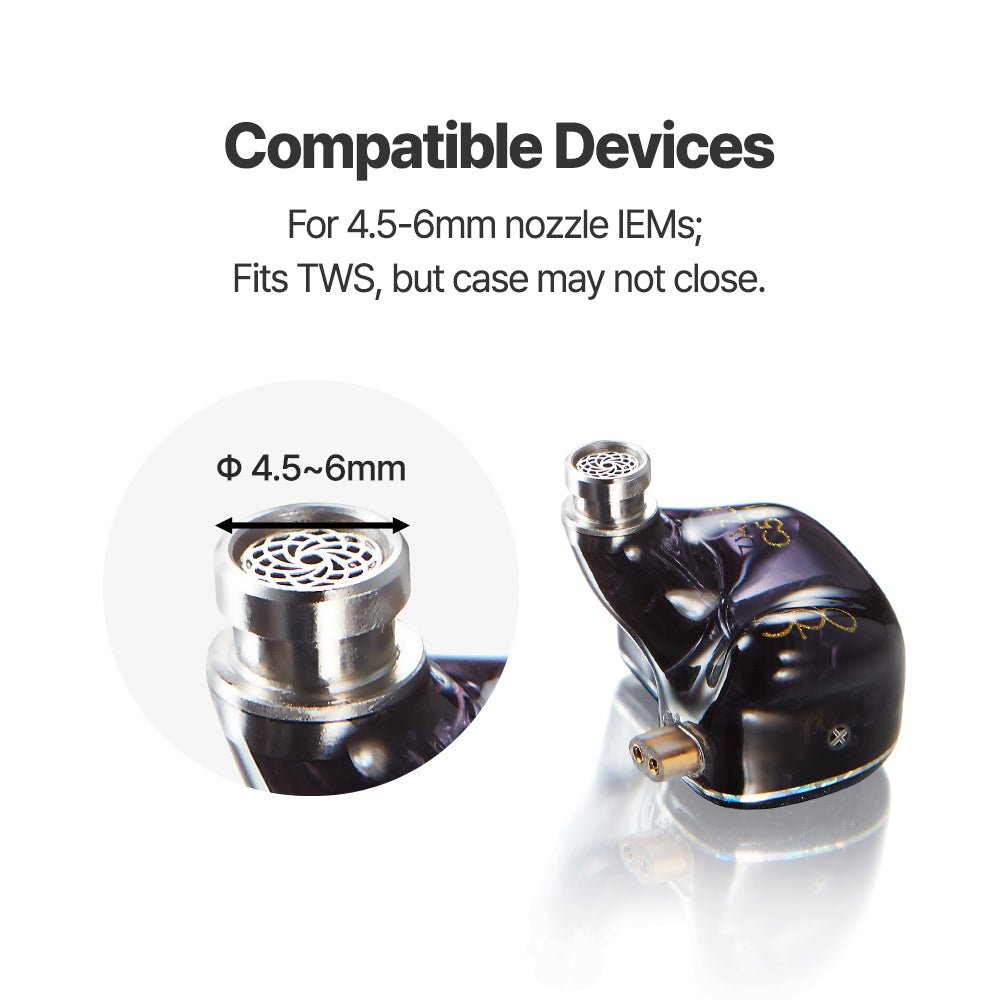 AZLA SednaEarfit Mithryl compatibility: fits IEM nozzles of 4.5 to 6 mm