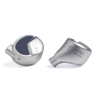 Letshuoer Astralis earpieces from the front and the side, with the engraved Letshuoer Astralis logo