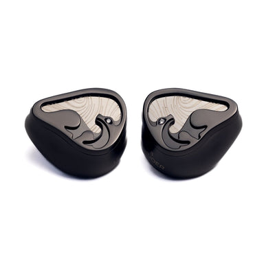 Letshuoer Mystic 8 faceplates close up, silver swirl pattern on black resin