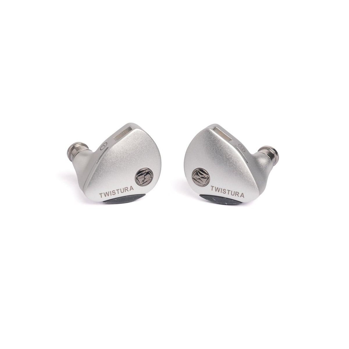 Twistura Woodnote earpieces from the front with the Twistura logo